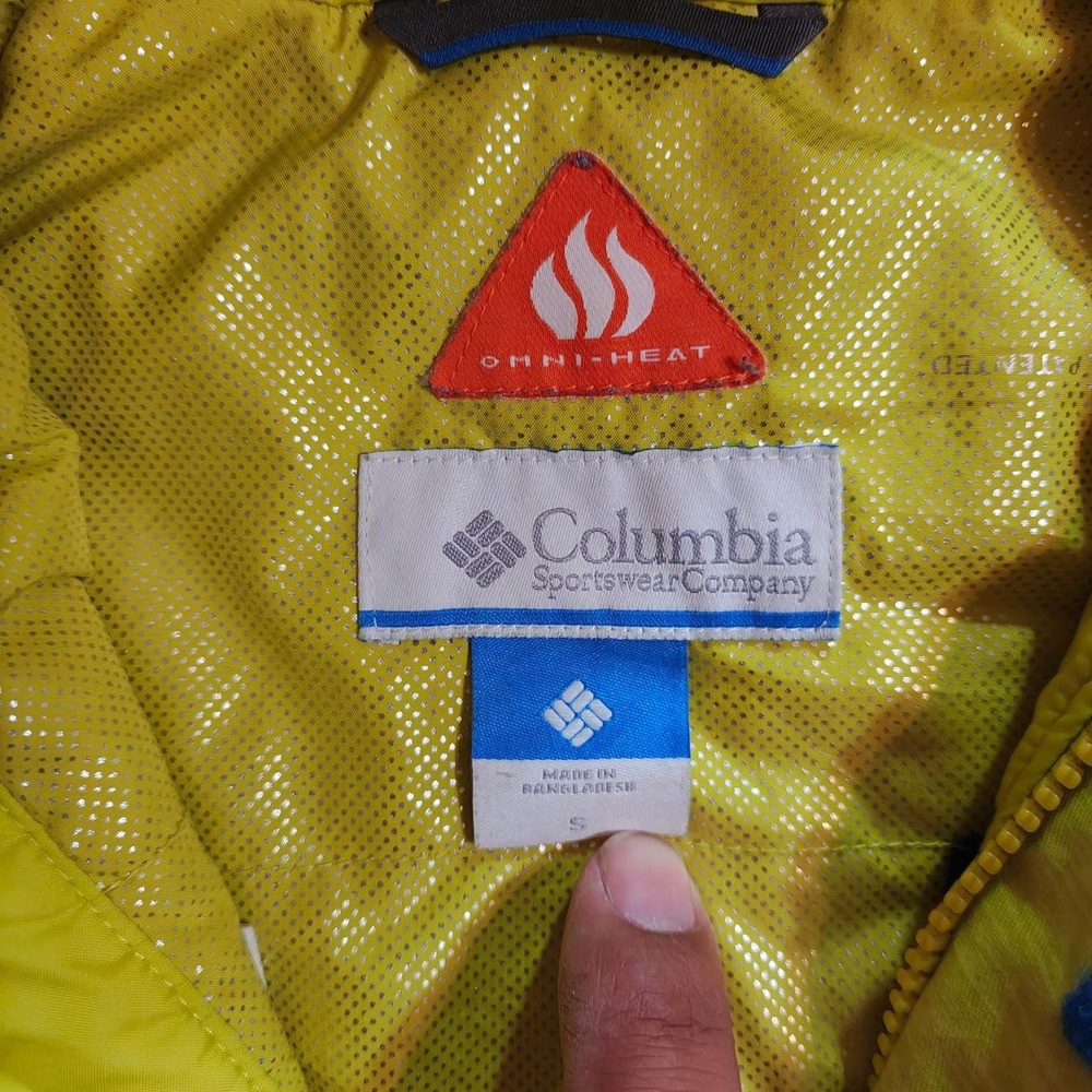 Columbia Omni-Heat Omni-Tech Ski Jacket Blue Yellow Striped Hooded Womens S - Picture 2 of 5